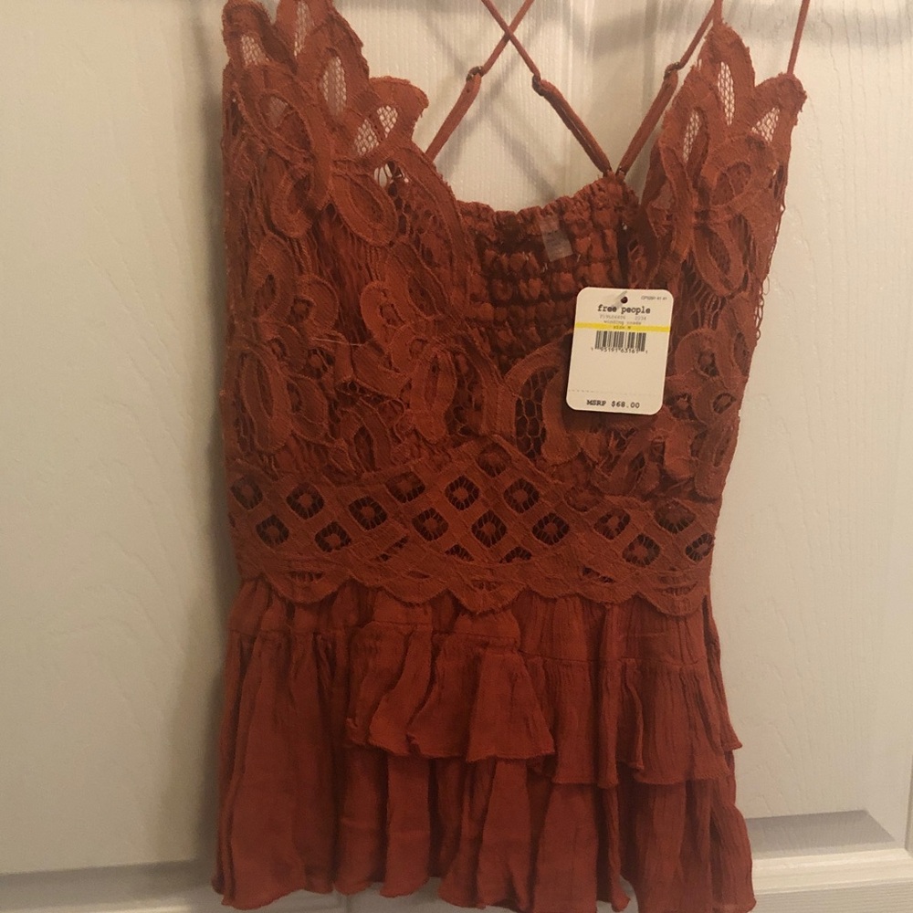 Free People Rust Floral Lace Ruffle Cami - Picture 3 of 4